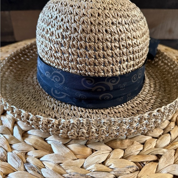 Disney Accessories - Disneyland Resort Raffia Straw Hat with Mickey Mouse Ear Scarf